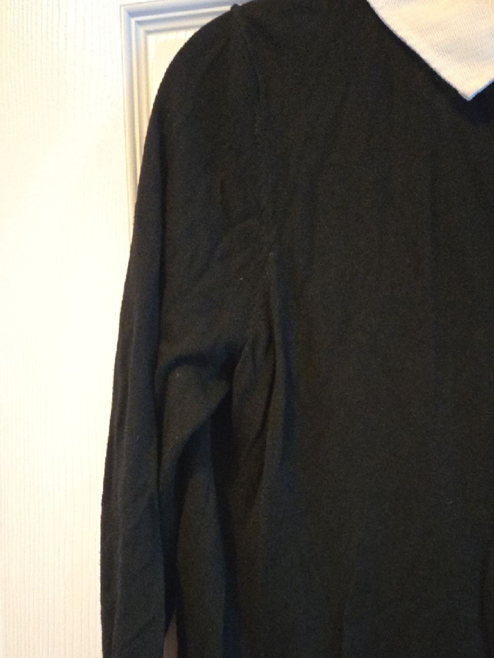 Ann Taylor Black Crewneck Sweater with White Pointed Collar - Picture 3 of 7